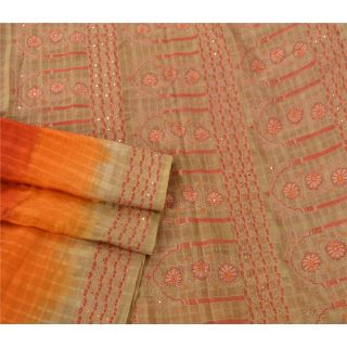 Tcw Vintage Saree 100 Pure Silk Hand Embroidered Red Fabric 5 Yd Sari Craft 3
