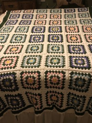 Vintage Crochet Granny Squares Multi Colored Afghan Throw Blanket