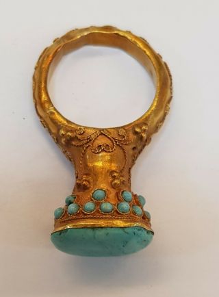 18k Gold Wonderful Old Huge Mughal Empire Antique Ring With Persian Turquoise