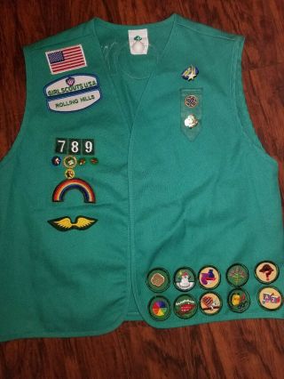 Girl Scout Brownie Vest With Badges,  Pins Vintage 2000 2001 First Second Year