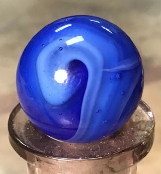 Vintage 23/32” Number 9 M.  F.  Christensen Blue Glass Slag Marble Toy Great Nine