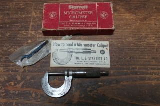 Vintage Starrett Micrometer 230,  0 - 1”,  Box,  Adjustment Wrench,  Instrs.