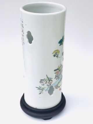 ANTIQUE CHINESE PORCELAIN HAT STAND FLOWER VASE DISPLAY STAND POETRY CALLIGRAPHY 3