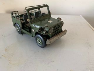 Vintage Us Army Jeep 1950s Diecast Metal Military Green Car 8” Long