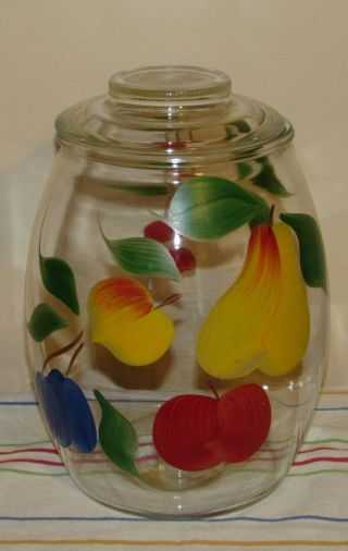 Vtg Bartlett - Collins Clear Glass Cookie Jar With Lid Fruits