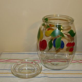 Vtg Bartlett - Collins Clear Glass Cookie Jar With Lid Fruits 2