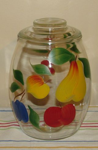 Vtg Bartlett - Collins Clear Glass Cookie Jar With Lid Fruits 3