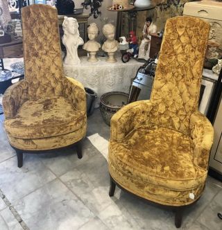 Hollywood Regency High Back Throne Chairs Crushed Velvet