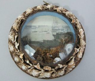 Antique Sailors Shell Valentine Folk Art Marine Picture Frame Ship Hms Victory B