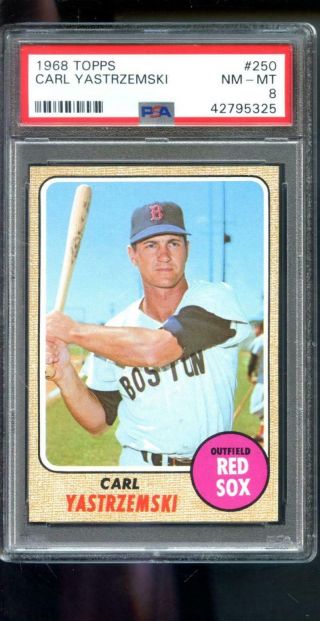 1968 Topps 250 Carl Yastrzemski Red Sox Nm - Mt Psa 8 Mlb Graded Baseball Card