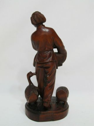 Chinese Cultural Revolution Period Wood Carved Woman Feed Geese Figure Figurine 3