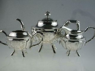 Antique 19th Century Chinese Solid Silver Teapot Set Circa 1890