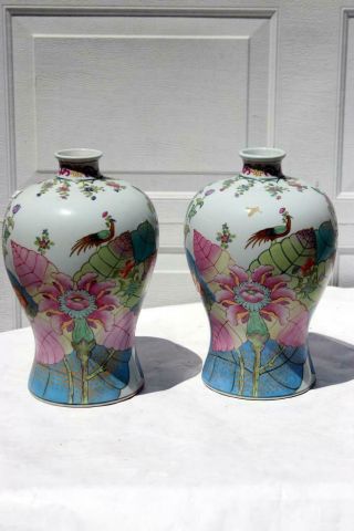Meiping Chinese Tobacco Leaf Porcelain Vases Jiaqing