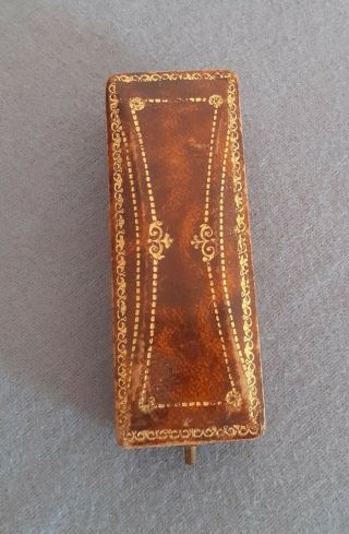 Antique 1900´s Portuguese Brown Leather & Gold Box Stick Pin Jewellery