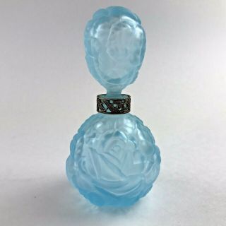 Collectible Vintage Irice Perfume Bottle Embossed Light Blue Frosted Glass