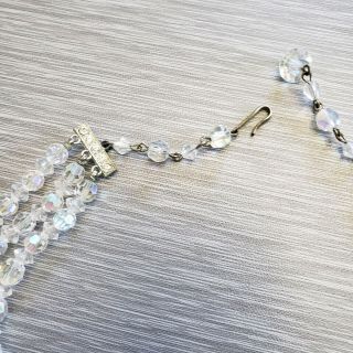 Vintage 3 - Strand Aurora Borealis Crystal Bead Necklace Faceted Glass Choker 2