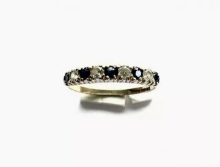 Vintage 9ct Gold Sapphire Cz Half Eternity Ring Size O / Us 7.  25 Gift Boxed