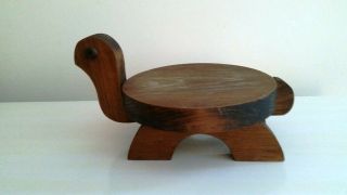 Vintage Midcentury Hand Carved Wooden Turtle Plant Stand / Stool