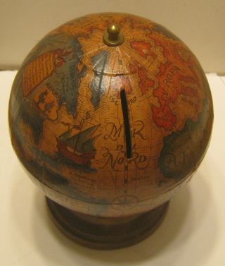 Vintage Smr World Globe Bank 16th Maps Made In Italy W Wood Base Nr