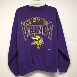 Vtg Minnesota Vikings Nfl Football Purple Pullover Sweatshirt Sz Xl/crewneck/guc