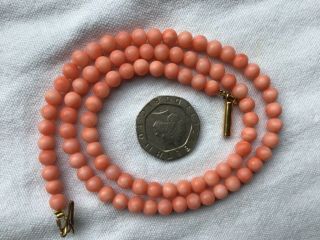 Antique Victorian Pink Coral Bead Necklace With Gold Clasp