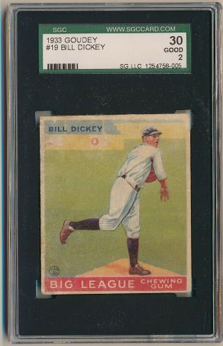 Bill Dickey 1933 Goudey Gum 19 Sgc 30 2 Gd York Yankees Hof Prewar Vintage