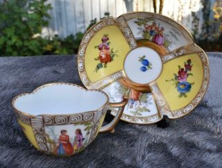 Fine Antique 19thc Dresden Cup & Saucer - Hand Painted Figures