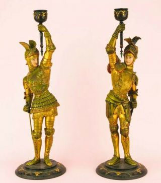 1860 Candlesticks Knight Gold Armour Gothic Revival Antique English Victorian