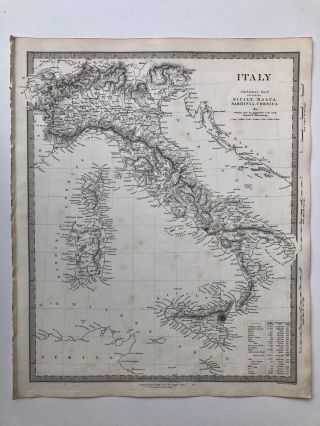 Vintage 1845 Topographic Map Of ‘italy’ Sicily Malta Sardinia Corsica
