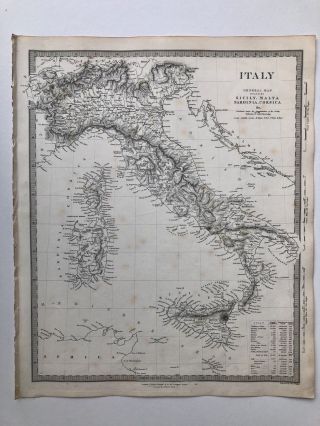 Vintage 1845 Topographic Map Of ‘Italy’ Sicily Malta Sardinia Corsica 2