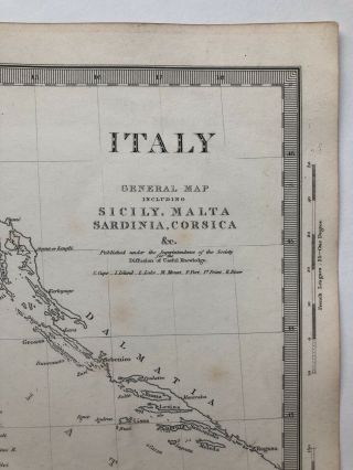 Vintage 1845 Topographic Map Of ‘Italy’ Sicily Malta Sardinia Corsica 3