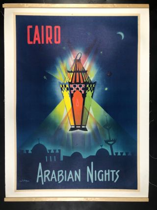 Linen Vintage Travel Poster Cairo Egypt Arabian Nights Alladins 