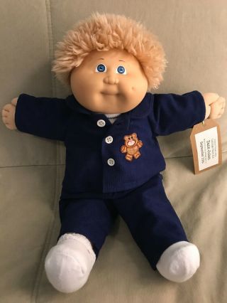 Wheat Fuzzy Hair Vintage Cabbage Patch Kid Boy Head Mold 3 Blue Eyes Cpk Clothes