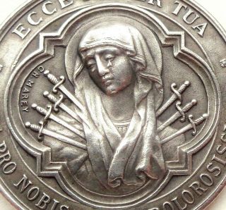 Mother Of Sorrows - Extraordinary & Rare Antique Silver Art Medal By Ch.  Marey