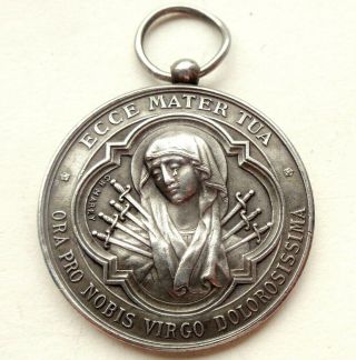 MOTHER OF SORROWS - EXTRAORDINARY & RARE ANTIQUE SILVER ART MEDAL by CH.  MAREY 2