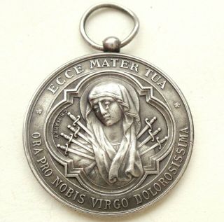 MOTHER OF SORROWS - EXTRAORDINARY & RARE ANTIQUE SILVER ART MEDAL by CH.  MAREY 3