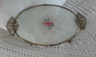 Antique,  Vintage Lace Filigree Dressing Table Tray / Petit Point