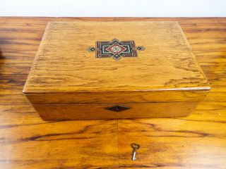 Antique 19th C Art Nouveau Wooden Oak Writing Slope Ladies Lap Desk Letters Box