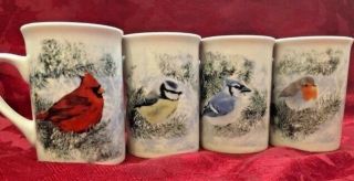 Vintage Winter Birds Coffee Mugs By Designpac Set Of 4 - 4 " Tall Collectible