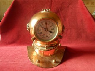 Old Brass & Copper Nautical Diving Divers Helmet Clock