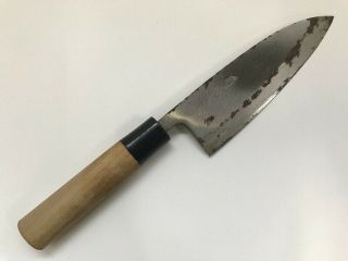 Kitchen Knife Deba Signed Magoroku Steel Blade Wood Handle Japanese Vtg F294
