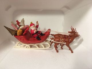 Vintage Christmas Decor Santa Sleigh Reindeer Toys Tree Plastic Decoration