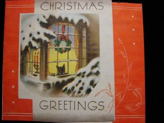 Vintage " Peeking Out And Waiting For Santa " Christmas Greeting Card
