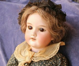 Antique Armand Marseille 22 " Bisque Head With Glass Eyes; Cute Dress Outfit