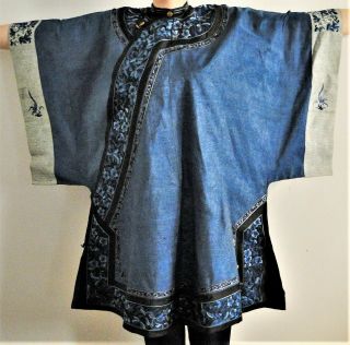 Antique Chinese Summer Robe Silk Brocade Rich Floral Embroidery Qing 1870