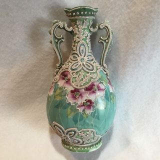 Antique Japanese Nippon Heavy Moriage Porcelain Vase