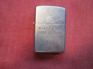 Vintage 1958 Zippo Lighter Dated June 13 1959 Marge & Joe Bob