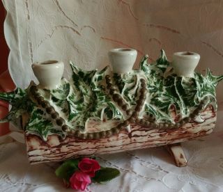Vintage Atlantic Mold Ceramic Christmas Yule Log Candle Holder Very Pretty