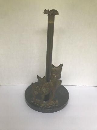 Vintage Brass Cat Kitty Cat Mice Mouse Paper Towel Holder Heavy 14 " Tall X 7.  25 "
