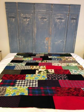Vintage Wool & Cotton Awesome Crazy Quilt Great Fabrics Look Reversible